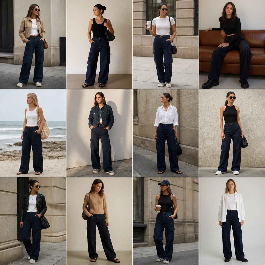 12 Low-Maintenance Dark Blue Cargo Jeans Outfits