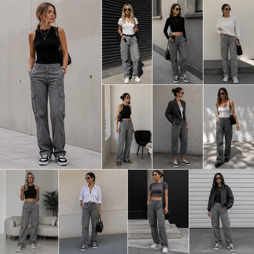 11 Low-Maintenance Grey Cargo Jeans Outfits