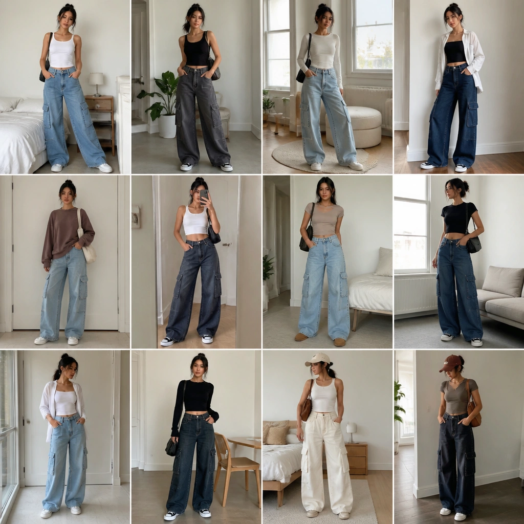 12 Small-Space Wide-Leg Cargo Jeans Outfits