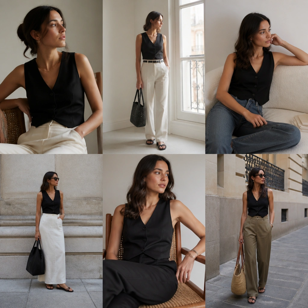 Aesthetic Black Vest Top Outfit Ideas