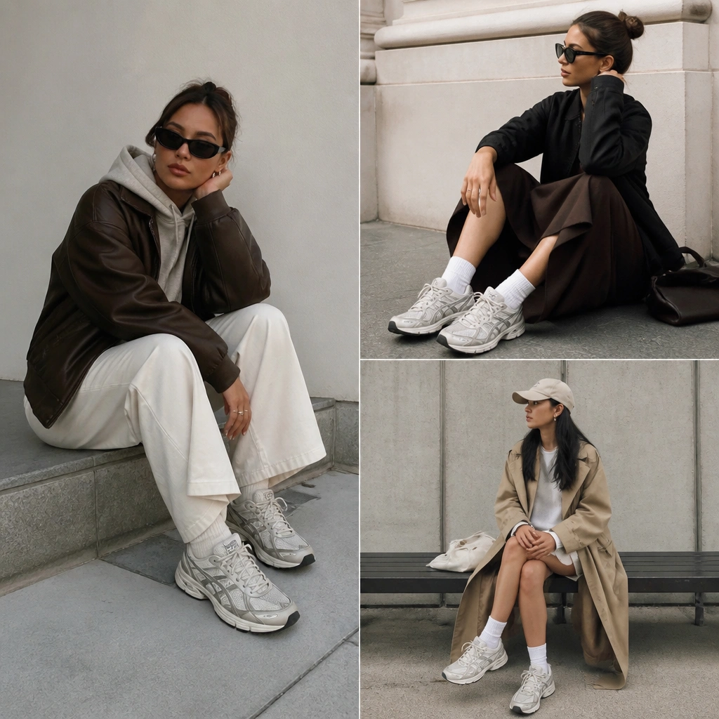 Modern street style ASICS Gel NYC outfit ideas for women