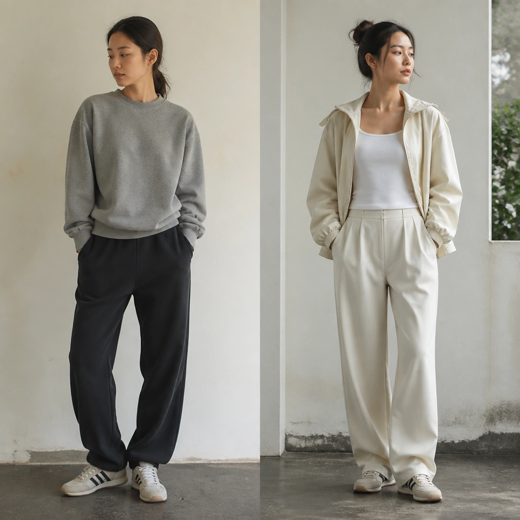 Before-and-after ASICS Onitsuka Tiger outfit transformations