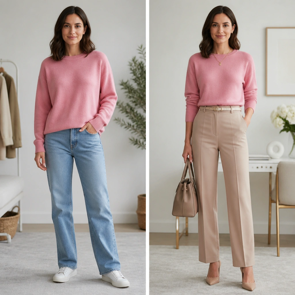 Before & After Transformation: Pink Sweater Outfit for Work
