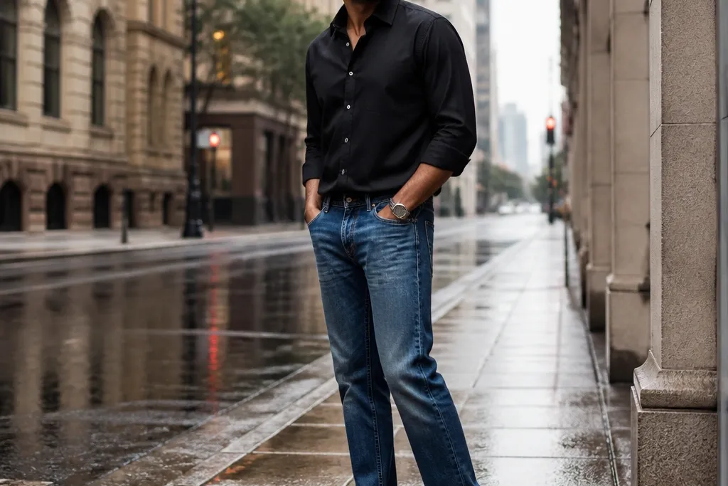 20 Black Shirt Blue Jeans Outfit Men Combos