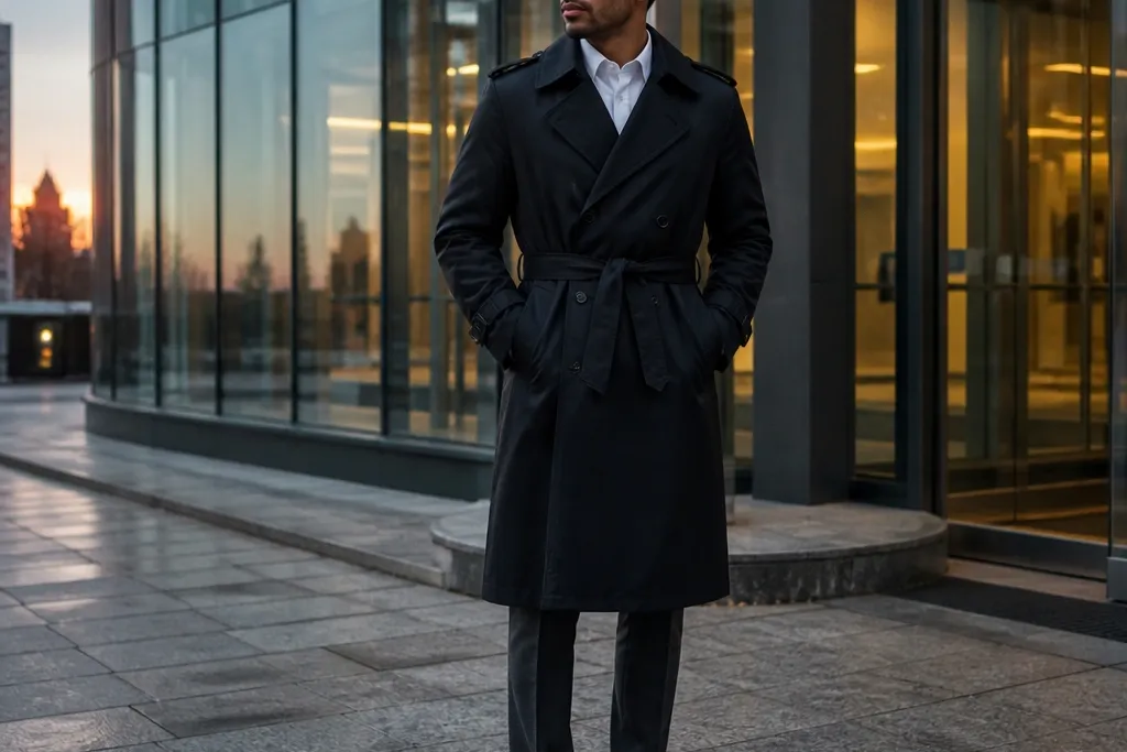 Black Trench Coat Outfit Men for Office