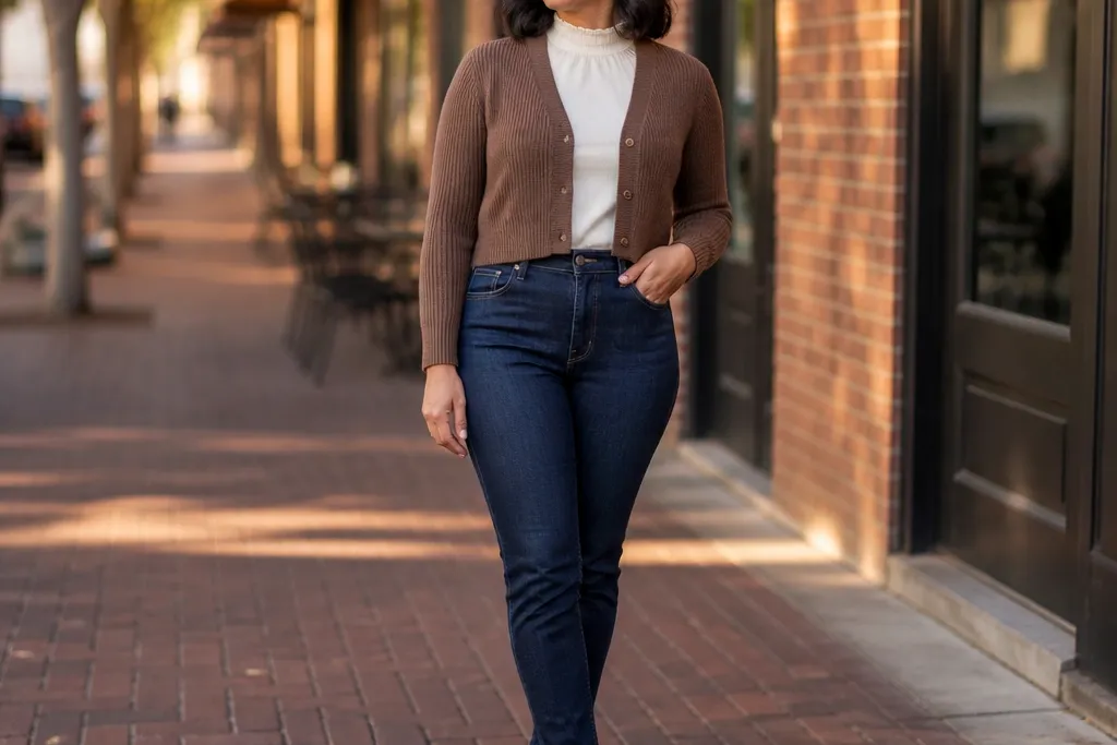 Brown Cropped Cardigan Outfit Ideas