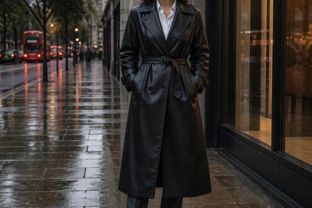 Capsule Wardrobe Black Leather Trench Coat Outfit Ideas