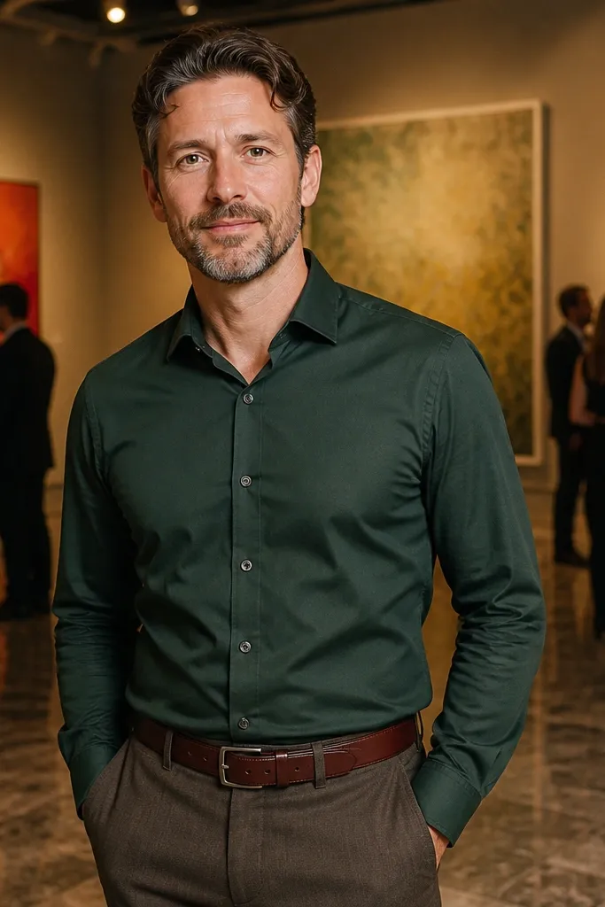 Forest green dress shirt with brown dress pants and oxblood belt