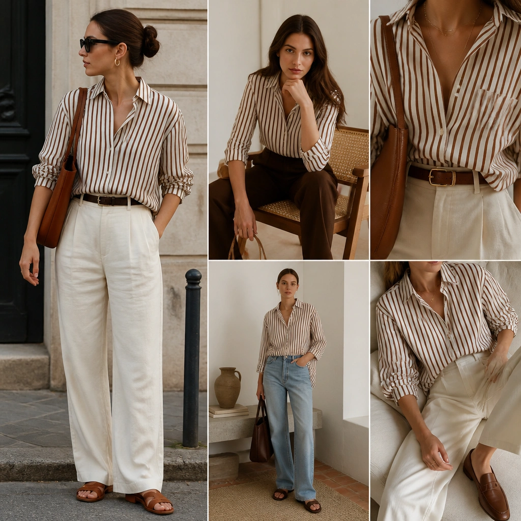 Classic Brown and White Striped Shirt Outfit Ideas