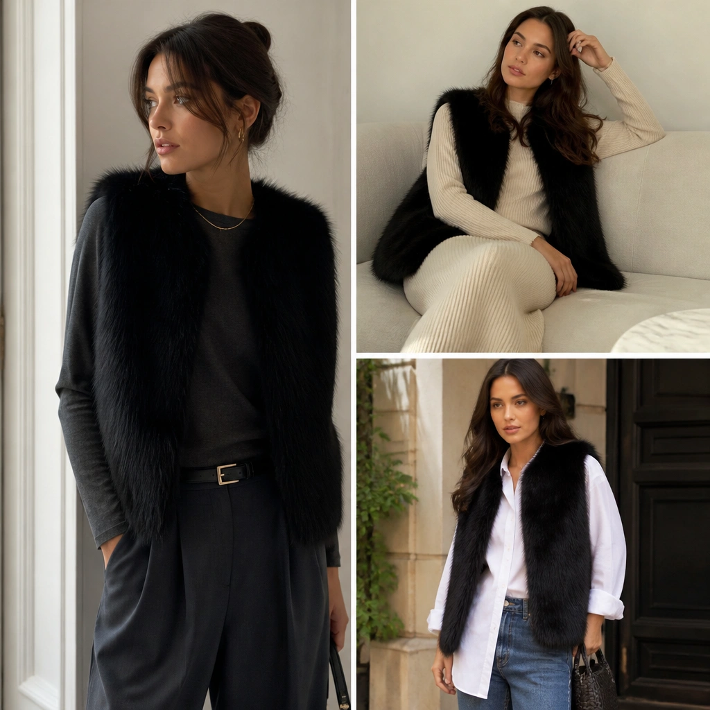 Cozy Black Fur Vest Outfit Ideas