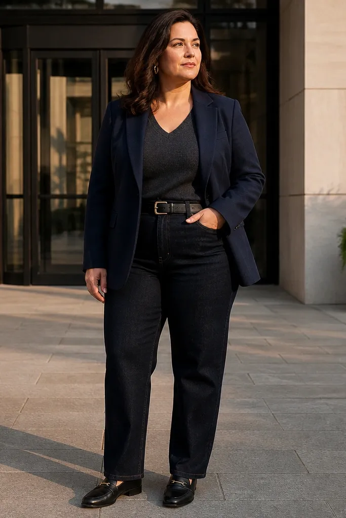 20 Curvy-Friendly Casual Office Outfits with Jeans for Women