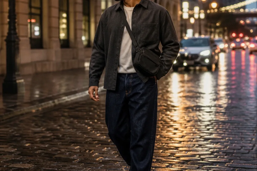 20 Dark Blue Baggy Jeans Outfit Men Looks