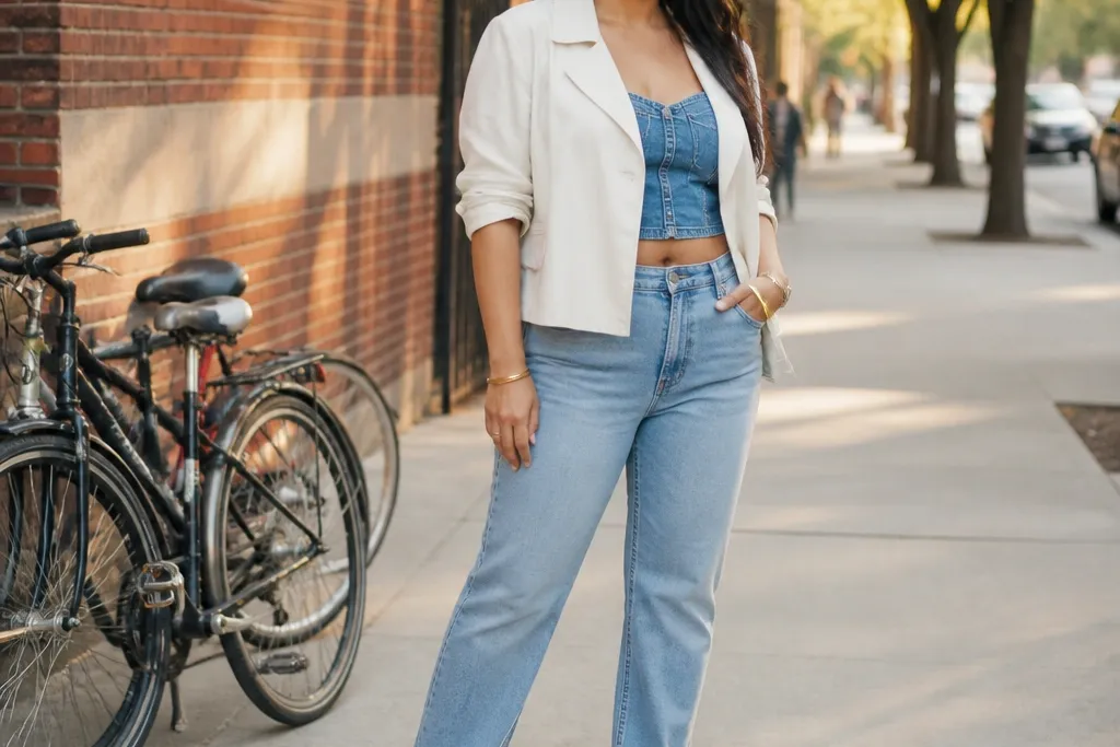 Denim Crop Top Outfit Ideas with Color Combos
