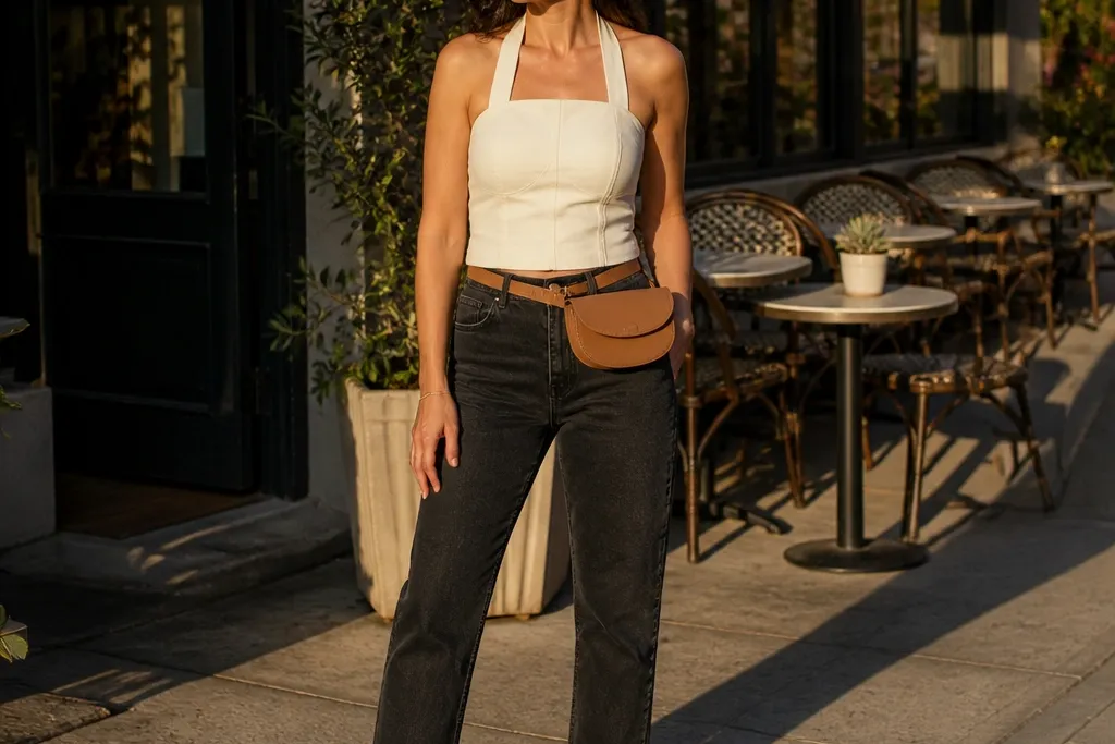 Denim Halter Top Outfit Ideas in Neutral