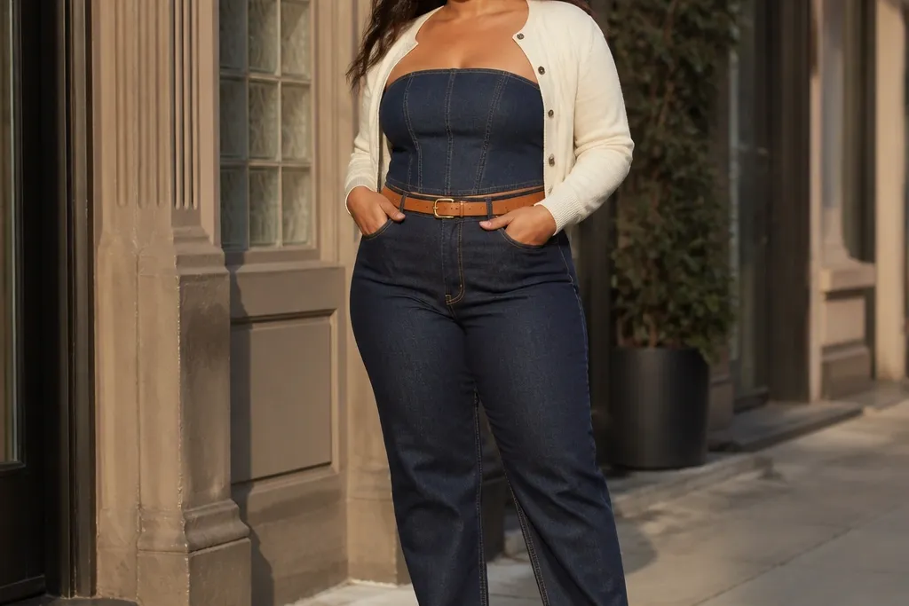 Denim Tube Top Outfit Ideas for Curvy