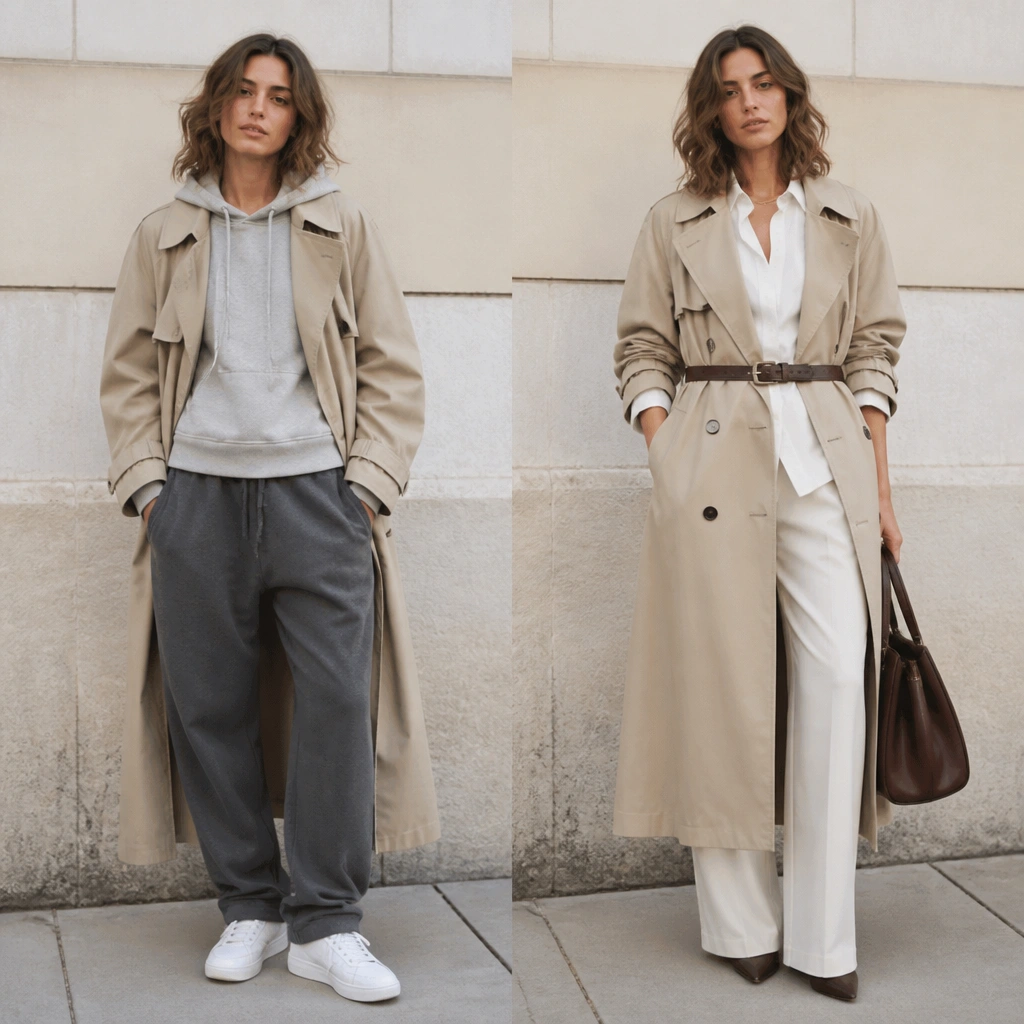 Long Trench Coat Outfit Before & After Transformations
