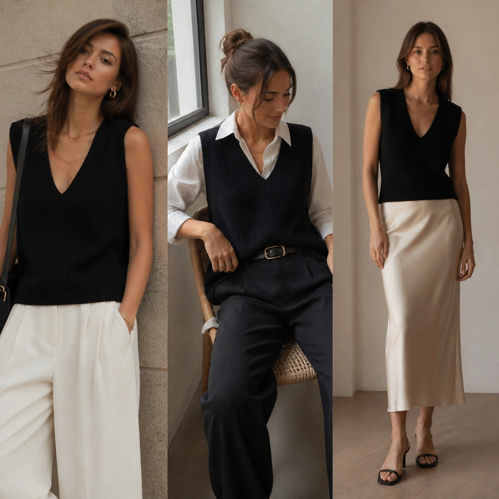 Modern Black Knitted Vest Outfit Ideas