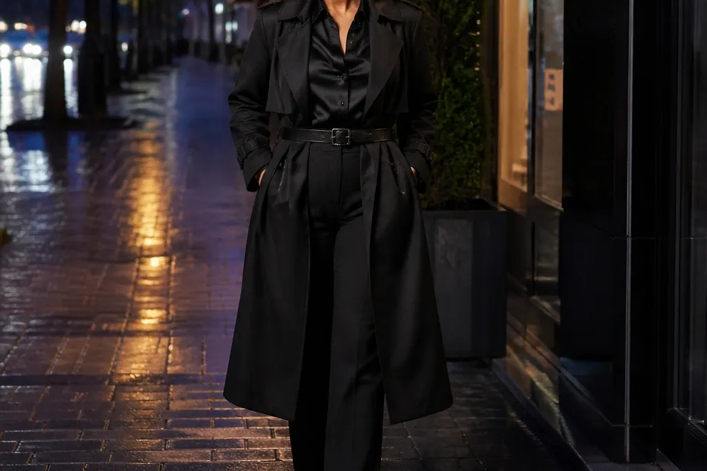 Monochrome Black Trench Coat Outfit Ideas for Women