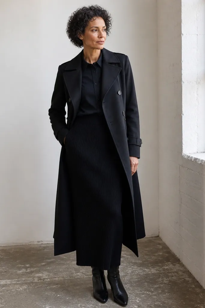 Monochrome Black Trench Coat Outfit Ideas for Women