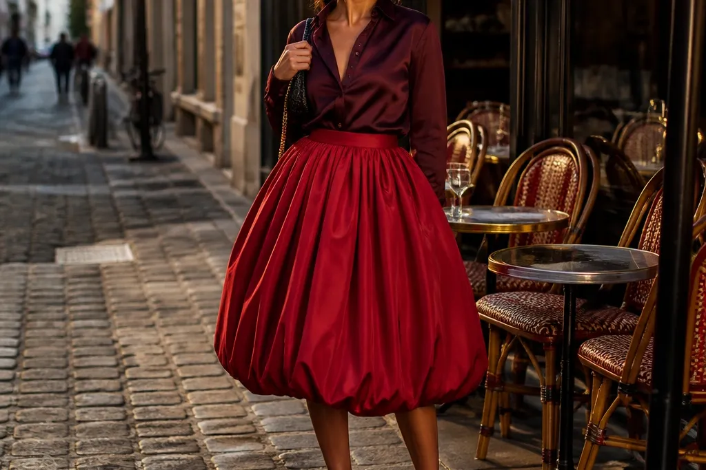 Monochrome Red Bubble Skirt Outfit Ideas