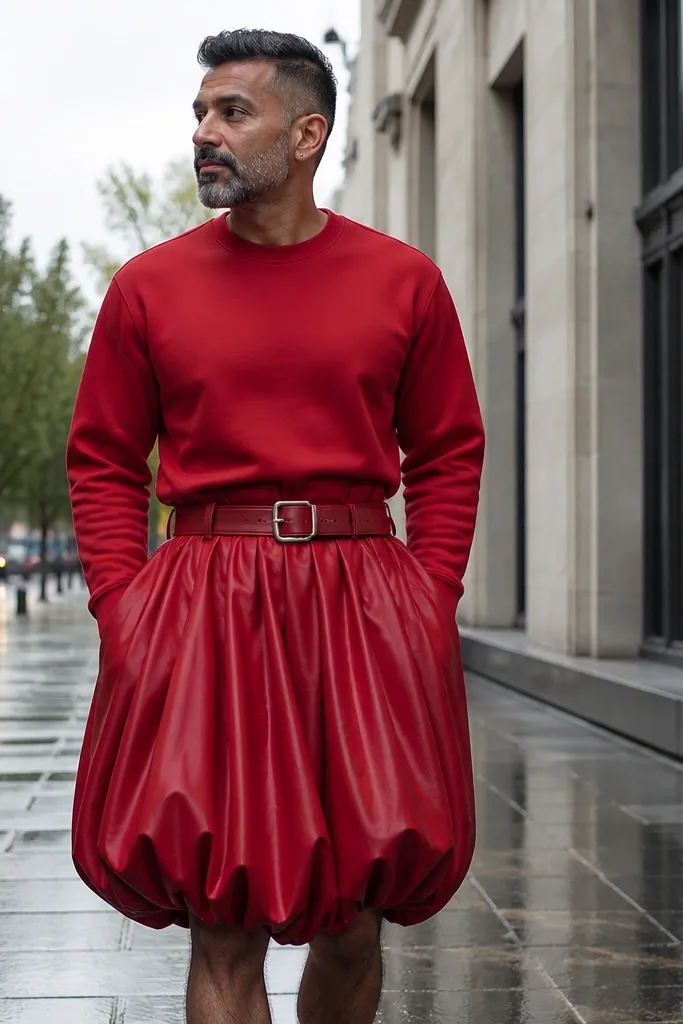 Monochrome Red Bubble Skirt Outfit Ideas