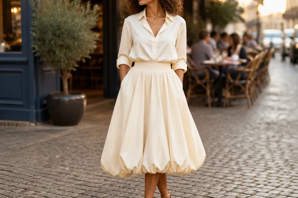 Neutral Bubble Skirt Outfit Ideas