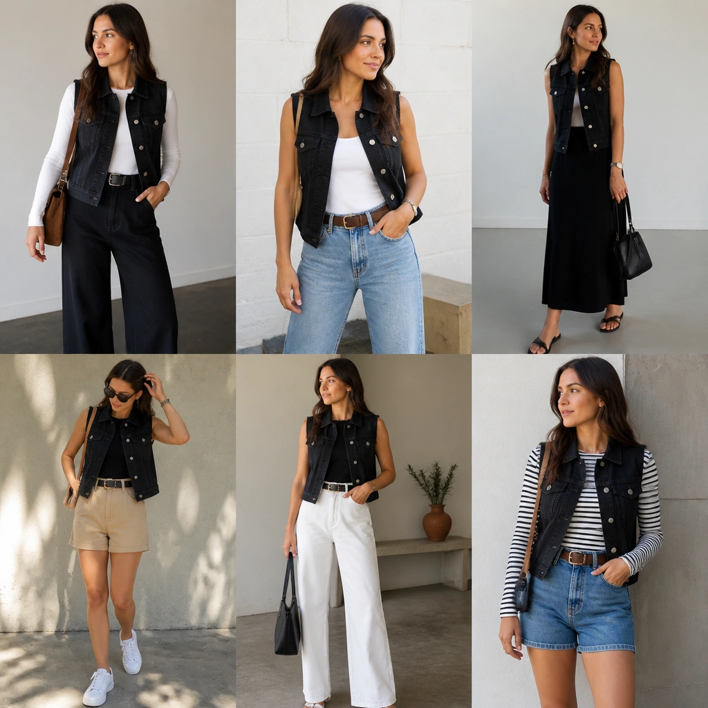Quick Easy Black Jean Vest Outfit Ideas