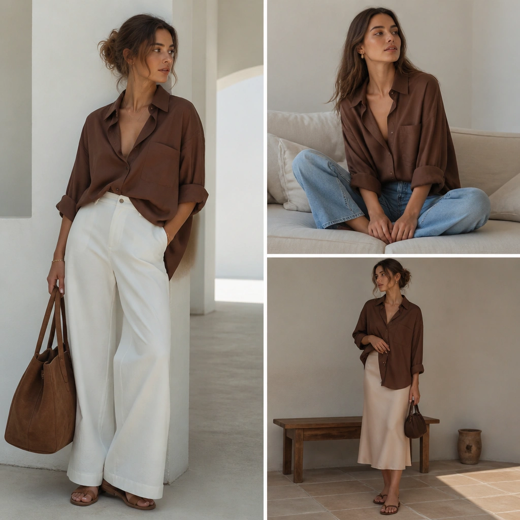 Relaxed Brown Oversized Shirt Outfit Ideas