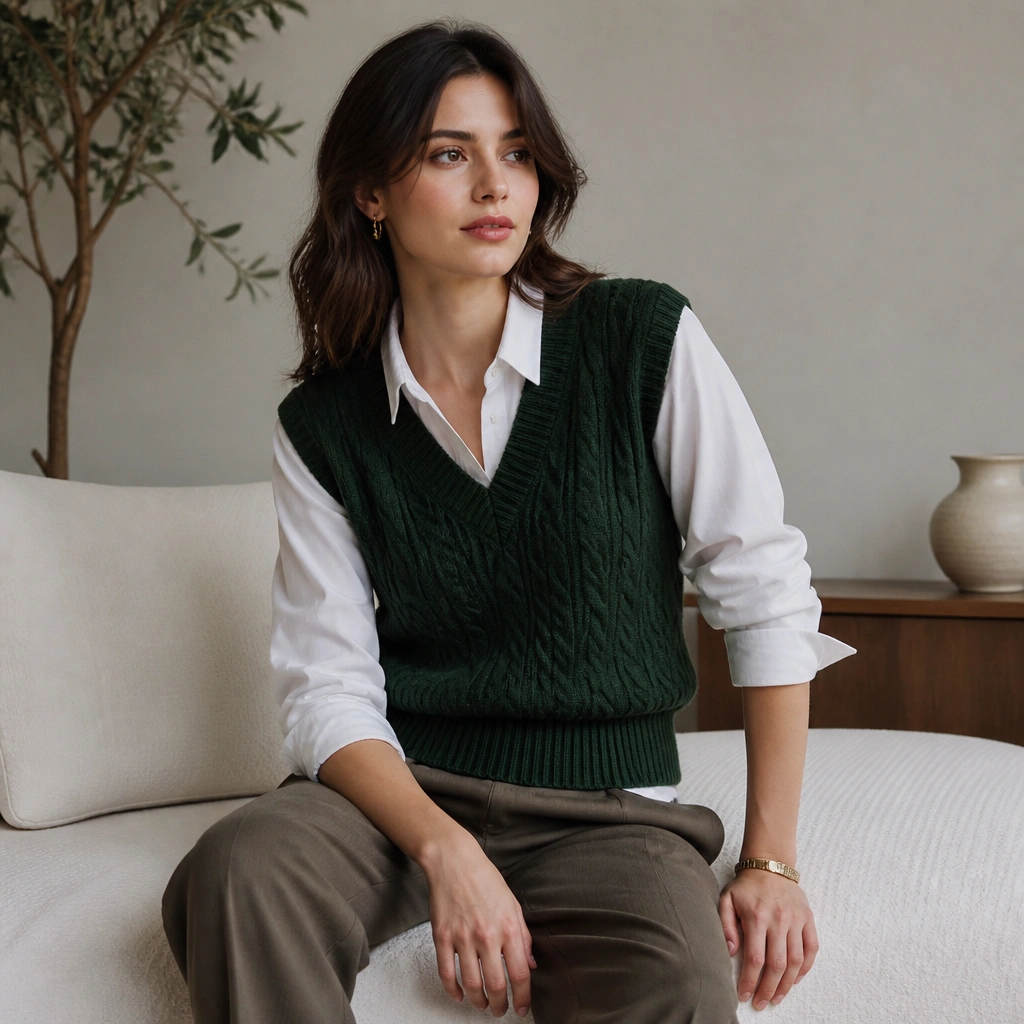 Seasonal Evergreen Sweater Vest Outfit for Women