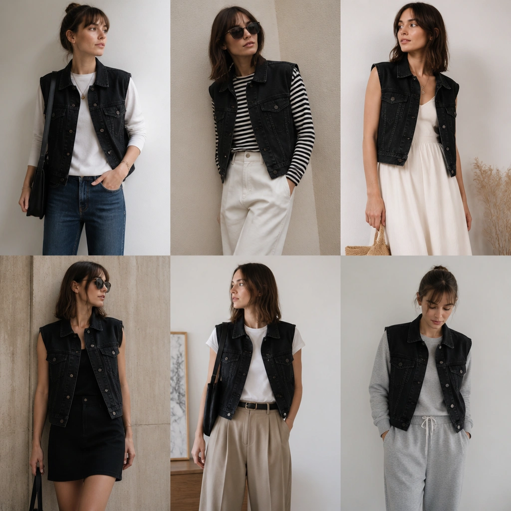Small Space Black Denim Vest Outfit Ideas