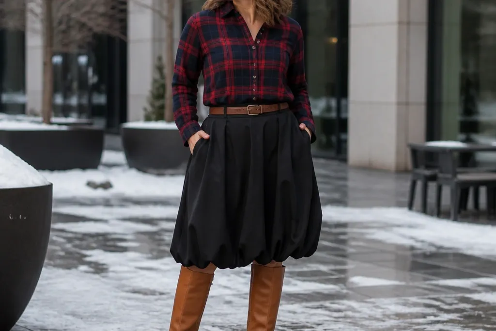 Workwear Bubble Skirt Outfit Winter Looks